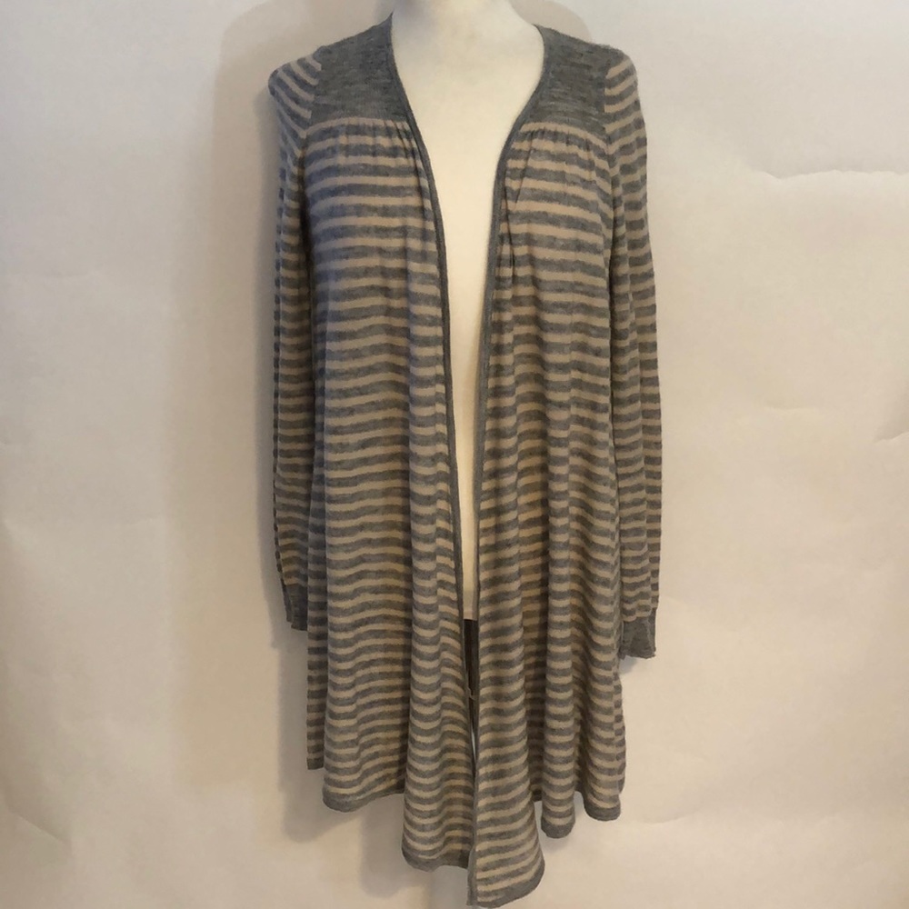 Rebecca Taylor Grey Creme Striped Cardigan B1-22